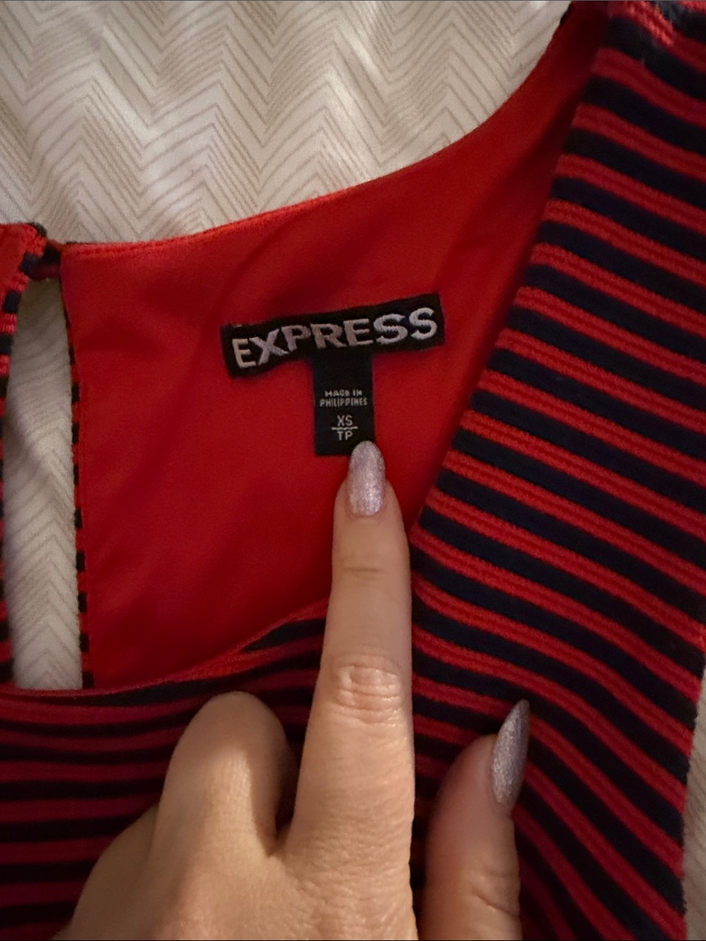 Express Red and Navy Striped Fit & Flare Mini Dress - XS - Picture 3 of 5